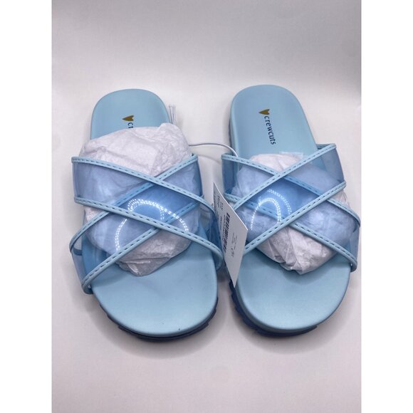 crewcuts J Crew Blue Cross Strap Pool Slides 12 Sandals Slip Ons New BF054 - Picture 1 of 5